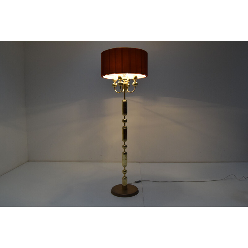 Vintage fabric and brass floor lamp by Kamenicky Senov, Czechoslovakia 1960