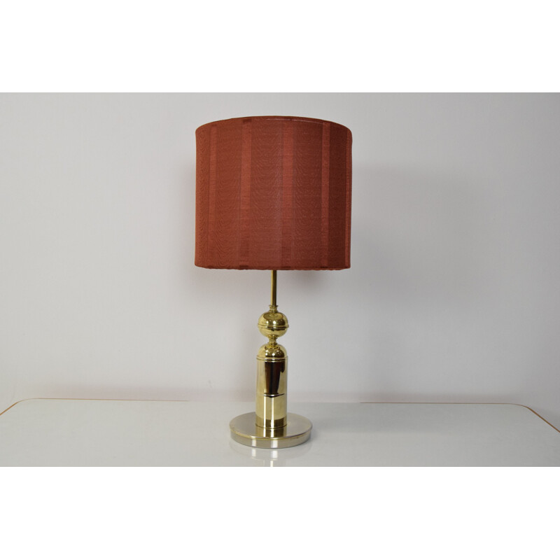 Vintage table lamp in fabric and brass by Kamenicky Senov, Czechoslovakia 1960