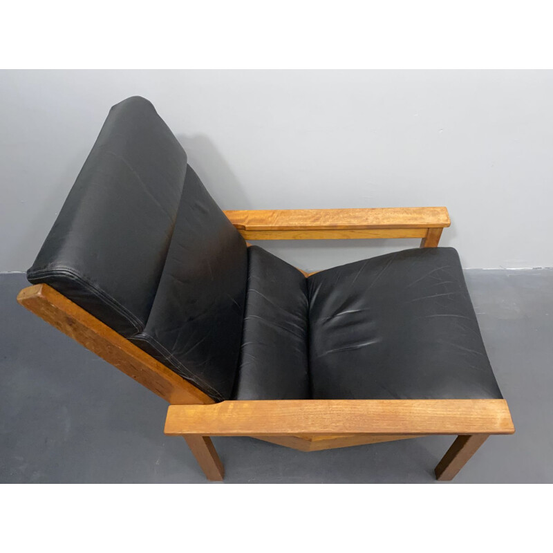 Vintage Lotus armchair in leather and teak by Rob Parry for Gelderland, Netherlands 1960s