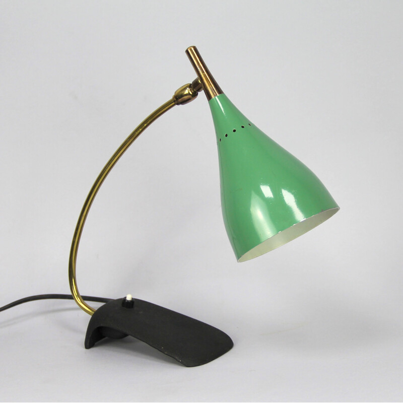 Vintage tafellamp in gelakt metaal en messing van Stilnovo