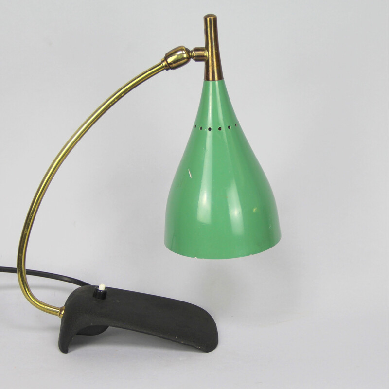 Lámpara de mesa vintage de metal lacado y latón de Stilnovo