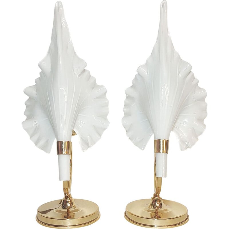 Pair of vintage Calla Lily Murano glass table lamps
