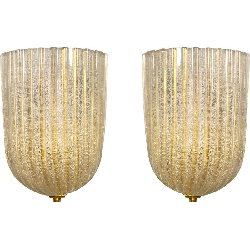 Pair of vintage wall lamps by Barovier & Toso for Murano, Italy 1970s