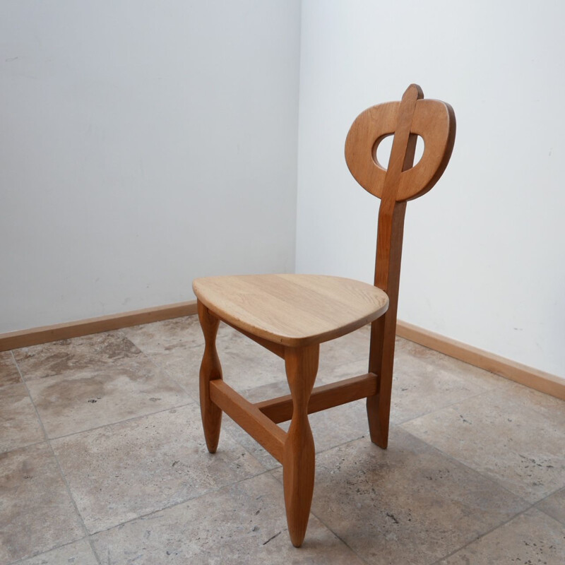 Mid-century French oakwood tripod chair by Guillerme et Chambron, 1960s