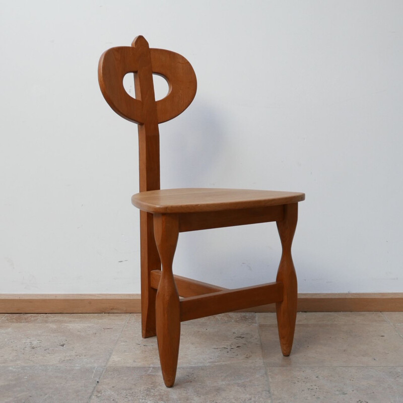 Mid-century French oakwood tripod chair by Guillerme et Chambron, 1960s