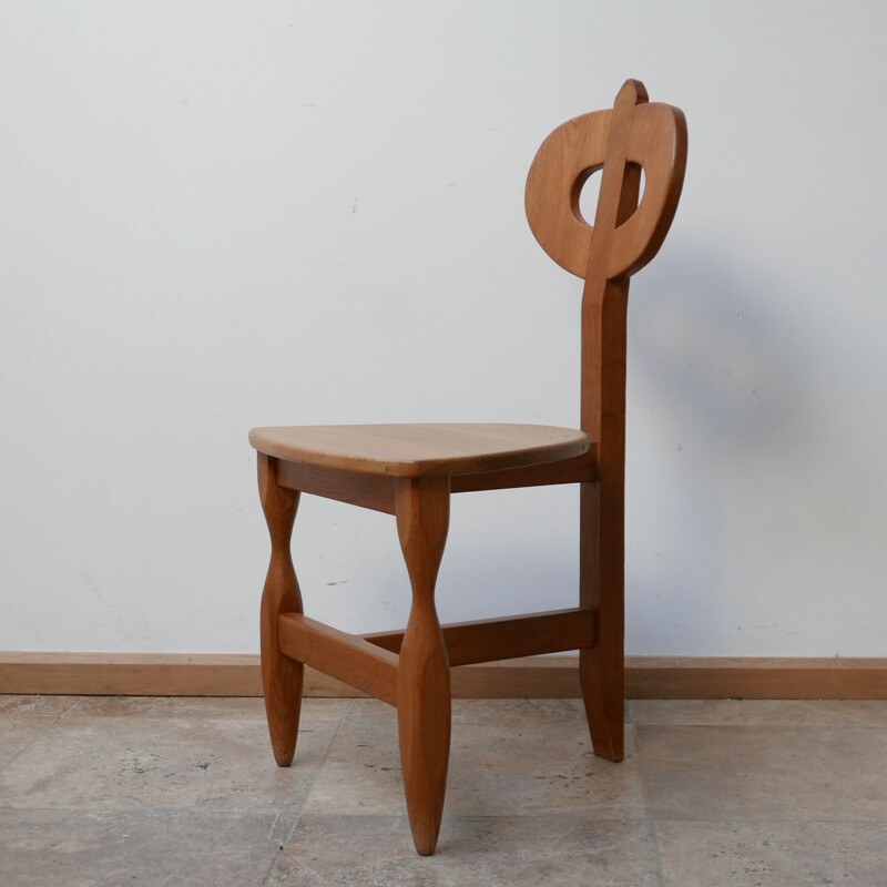 Mid-century French oakwood tripod chair by Guillerme et Chambron, 1960s