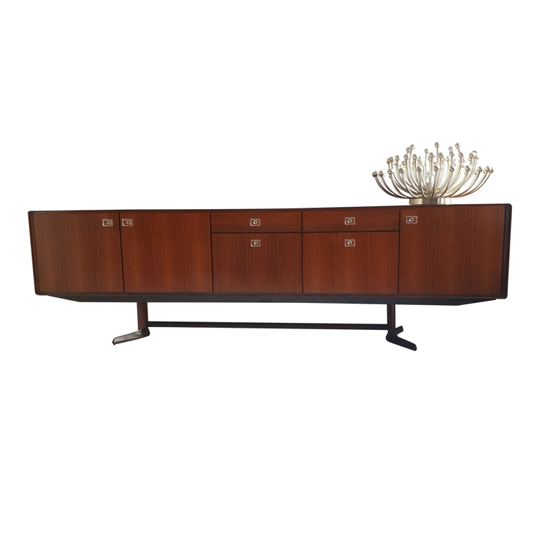 Rosewood and teak vintage Franeker sideboard with glass knobs by William Watting for Fristho, 1960s