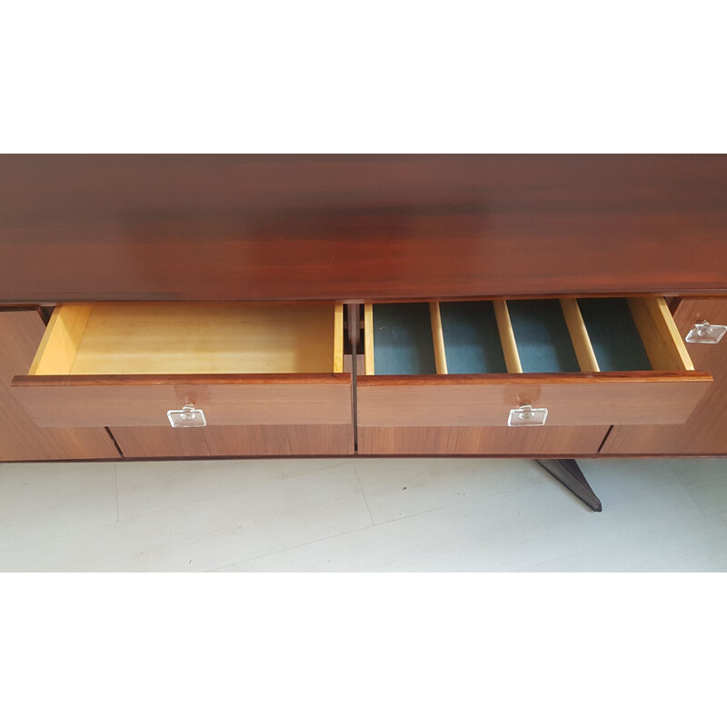 Rosewood and teak vintage Franeker sideboard with glass knobs by William Watting for Fristho, 1960s