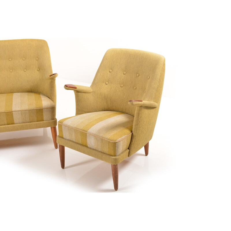 Danish seating set in light green fabric - 1950s