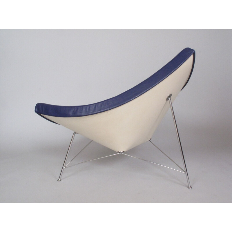 Fauteuil vintage Coconut en cuir bleu par George Nelson pour Herman Miller