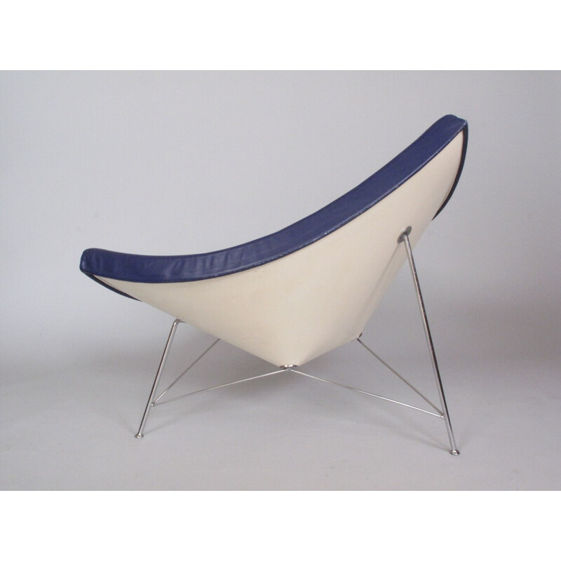 Vintage Coconut blue leather armchair by George Nelson for Herman Miller