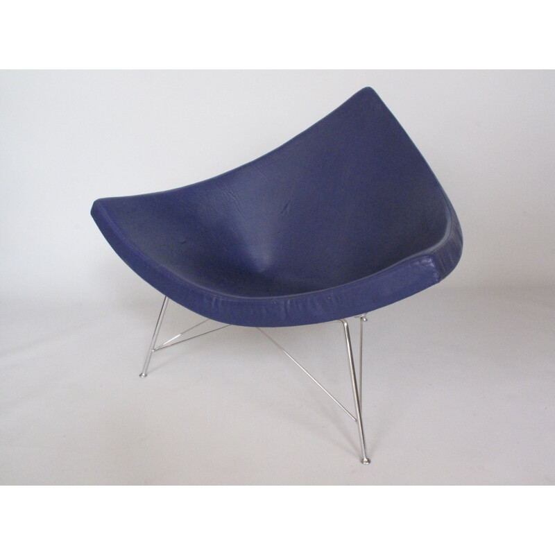 Vintage Coconut blue leather armchair by George Nelson for Herman Miller
