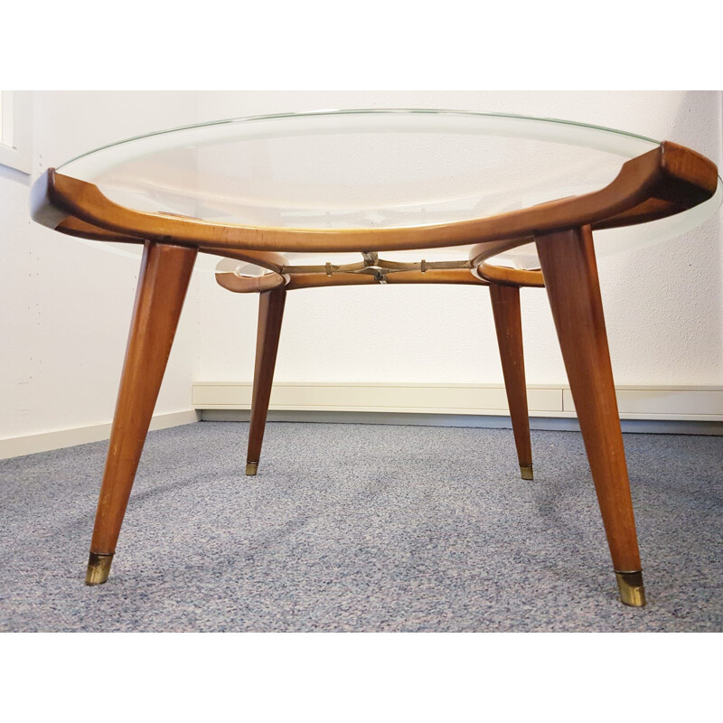 Vintage art deco wood and brass coffee table, "Acrilan" by William Watting for Fristho Franeker, 1950
