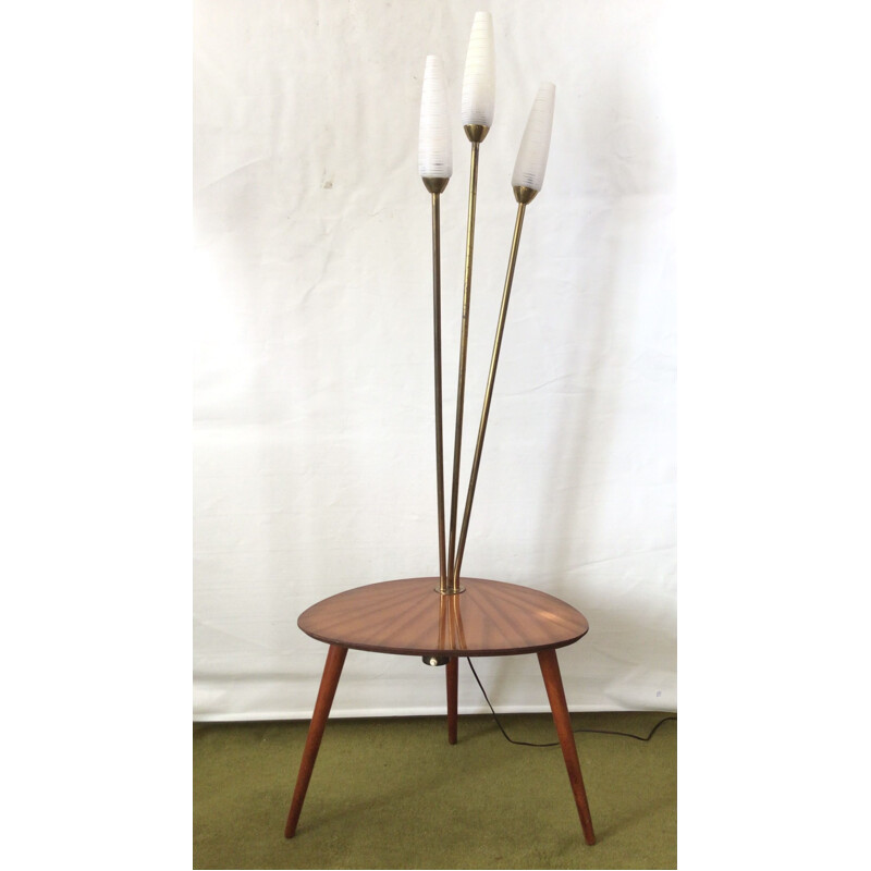 Vintage tripod floor lamp in exotic wood