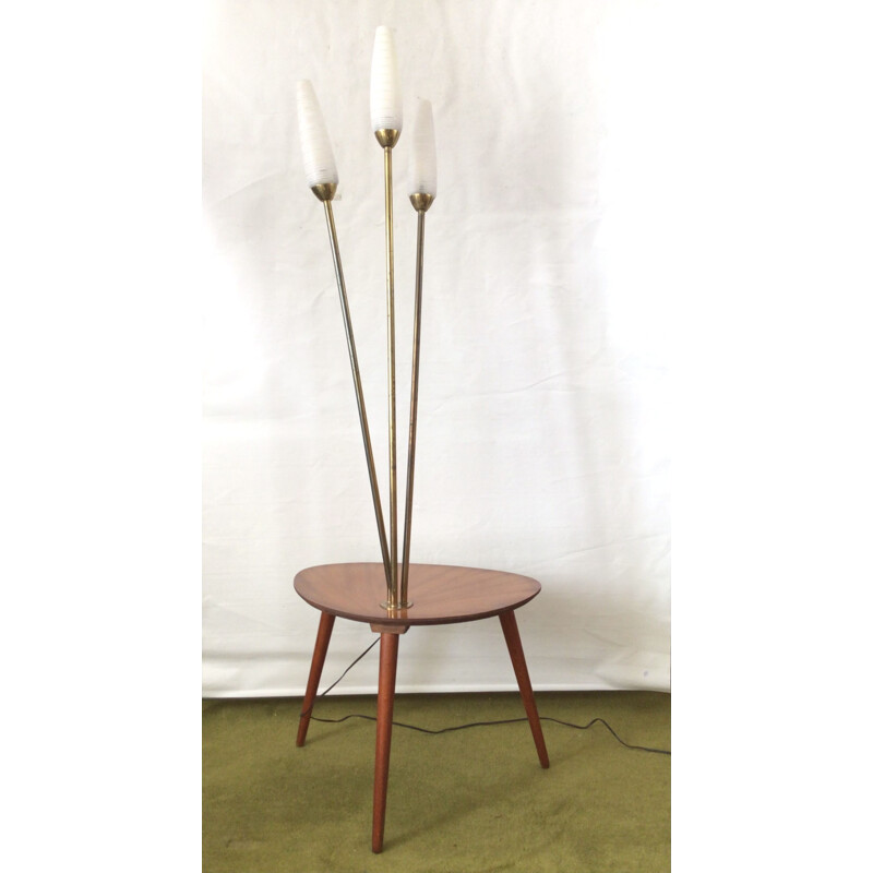 Vintage tripod floor lamp in exotic wood