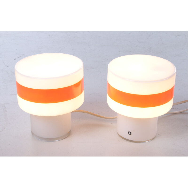 Pair of vintage white glass table lamps by Pukeberg, Sweden 1960s