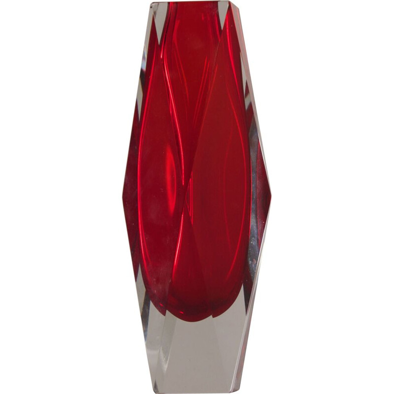 Vintage red Murano Sommerso vase by Luigi Mandruzzato, 1960s