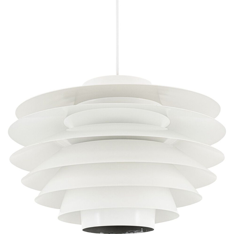 Vintage white lacquered aluminum pendant lamp "Verona" by Svend Middelboe for Nordisk Solar, Denmark 1960