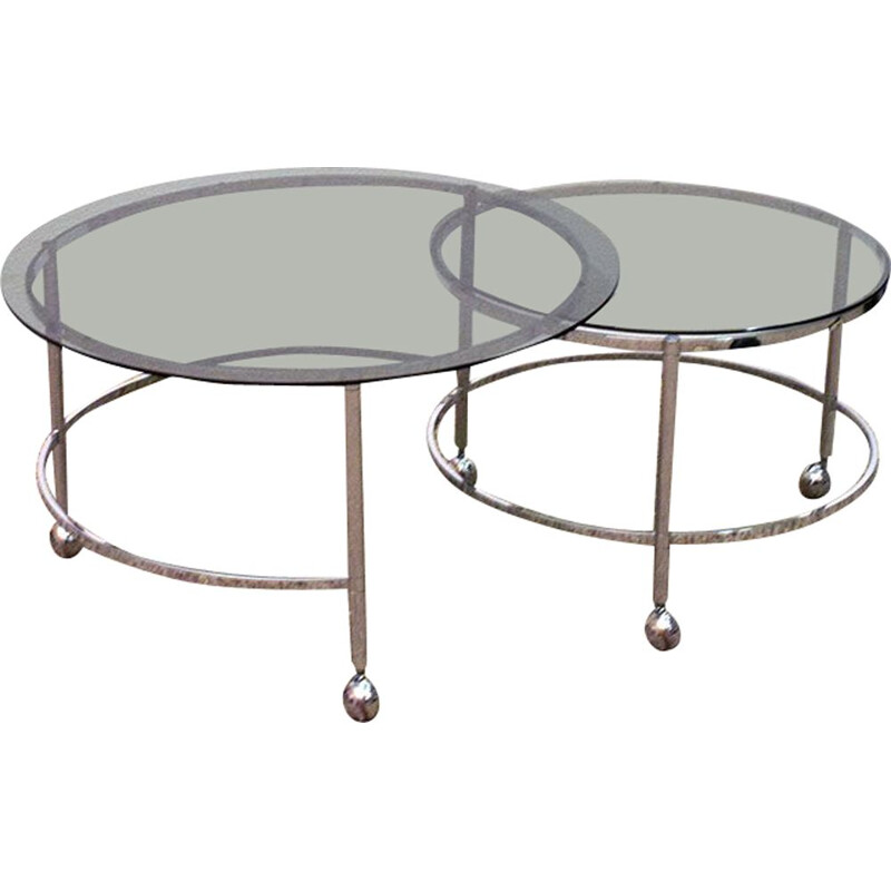 Vintage chrome steel and crystal nesting tables, 1970