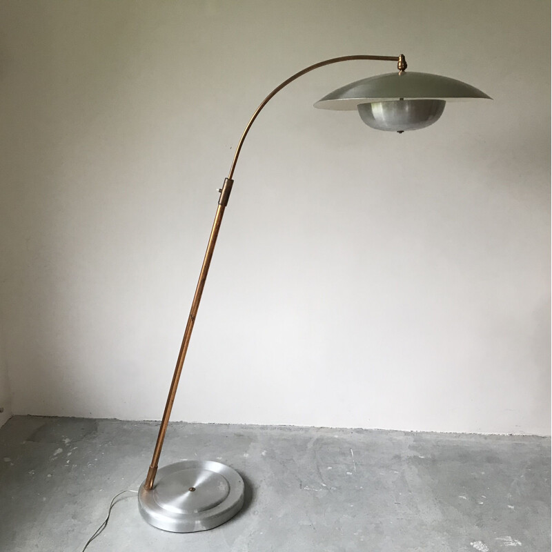 Vintage floor lamp in brushed aluminium and copper, 1950