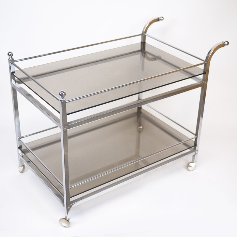 Vintage chrome and smoked glass drinks cart, UK 1970