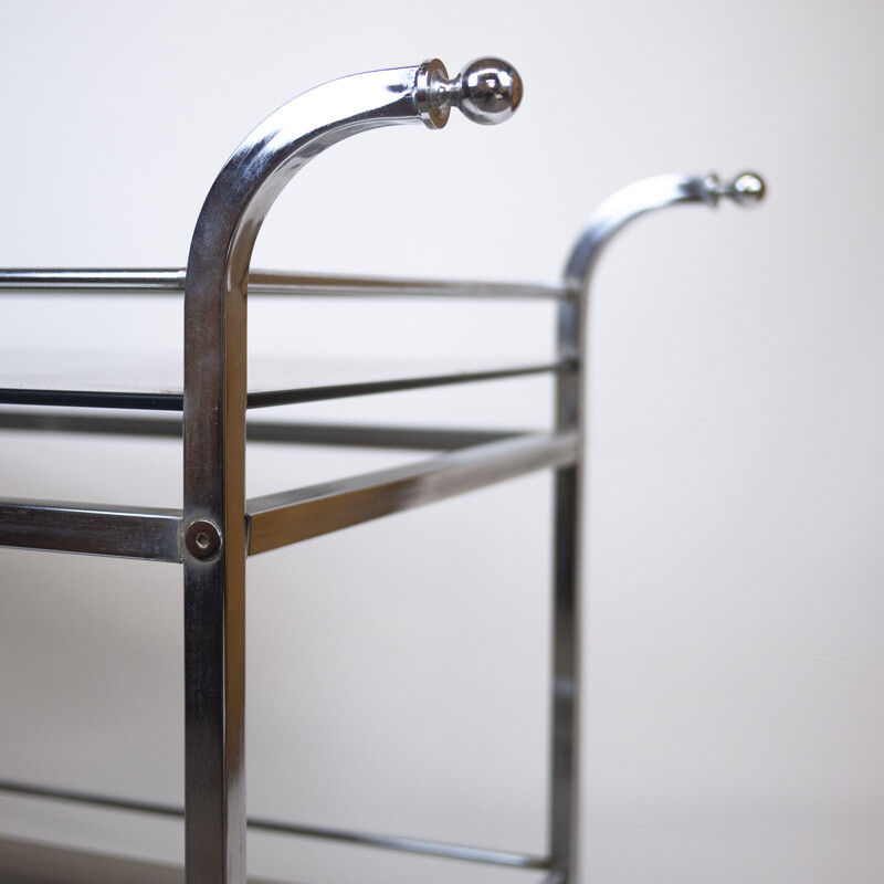 Vintage chrome and smoked glass drinks cart, UK 1970