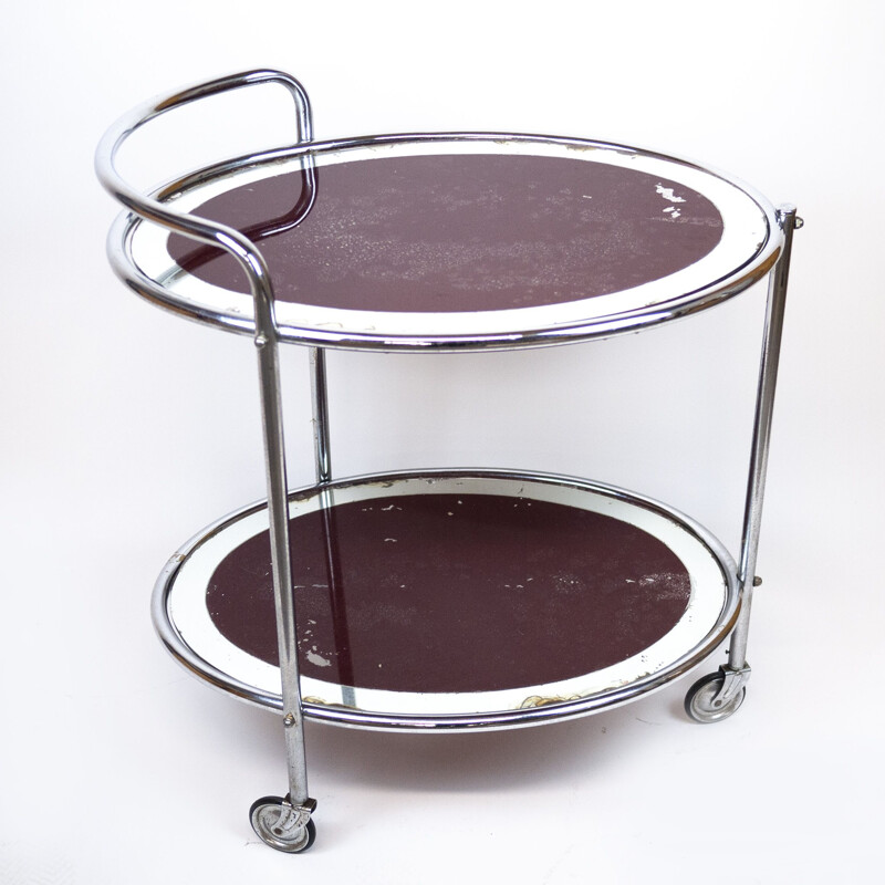 Vintage oval chrome and glass drinks cart, UK 1940