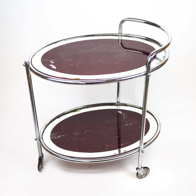 Vintage oval chrome and glass drinks cart, UK 1940