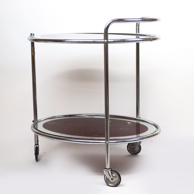 Vintage oval chrome and glass drinks cart, UK 1940