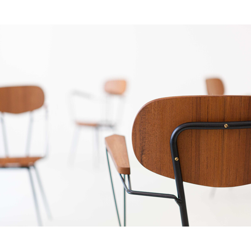 Set of 4 Italian vintage iron and teak dining chairs with armrests, 1950s