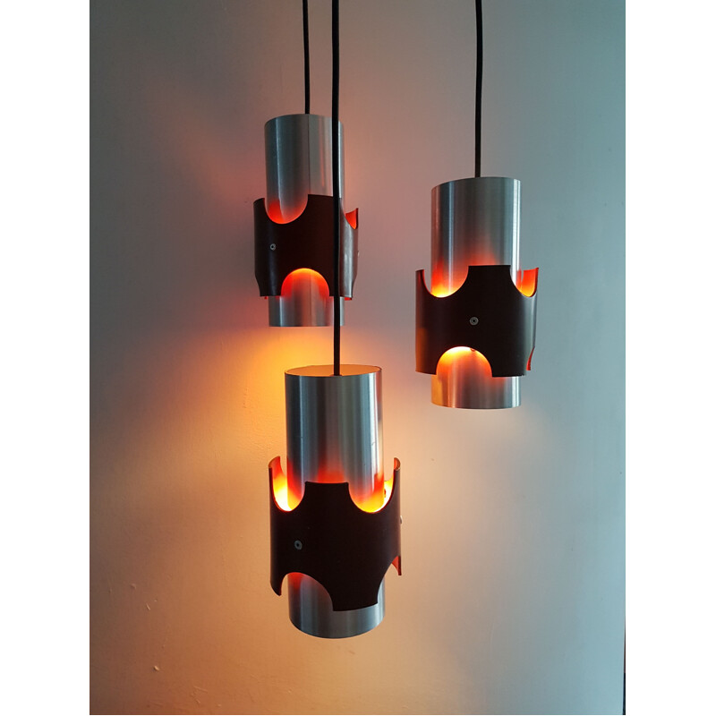 Vintage 3-lichts aluminium ophanging, 1960