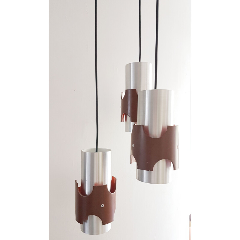 Vintage 3-lichts aluminium ophanging, 1960