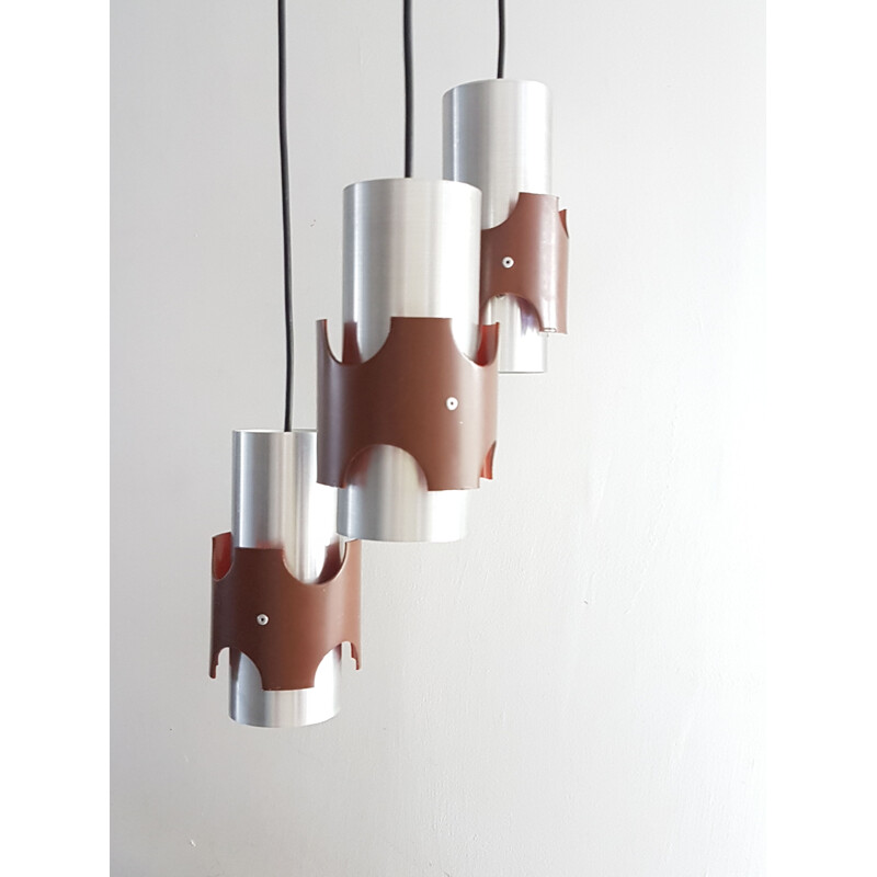 Vintage 3-lichts aluminium ophanging, 1960