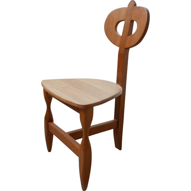 Mid-century French oakwood tripod chair by Guillerme et Chambron, 1960s