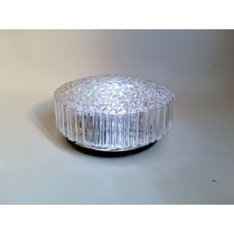 Vintage plafondlamp in dik bubbelglas van Helena Tynell voor Glashütte Limburg