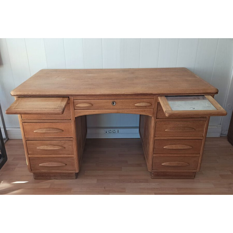 Vintage English desk in ashwood, 1950