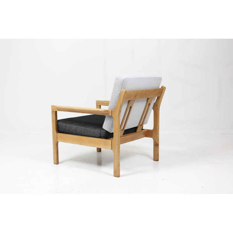 Armchair in oak and grey fabric - 1960s