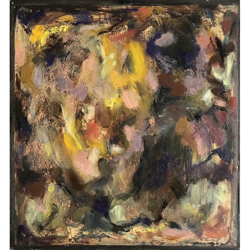 Vintage abstract painting by Robert Fontené, 1960