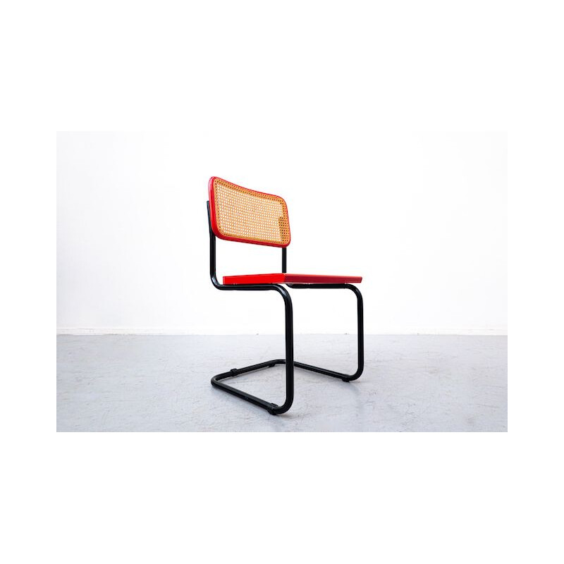 Ensemble de 6 chaises vintage rouges et cannées par Simon International, Italie 1960