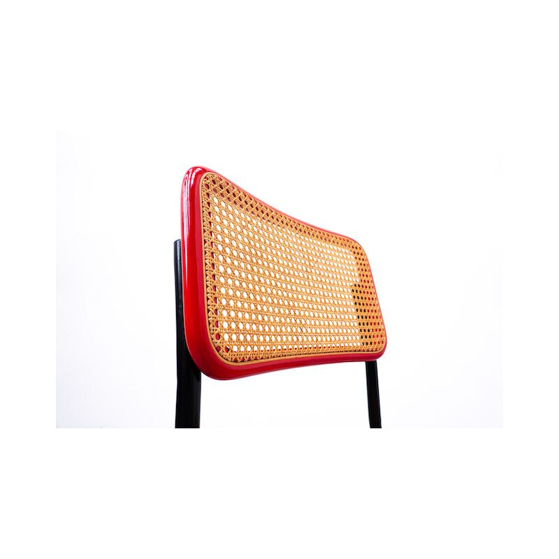 Satz von 6 roten und geriffelten Vintage-Stühlen von Simon International, Italien 1960