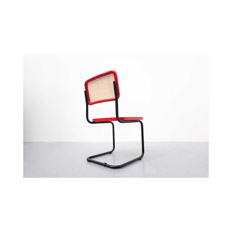 Conjunto de 6 cadeiras de cana vermelha vintage por Simon International, Itália 1960