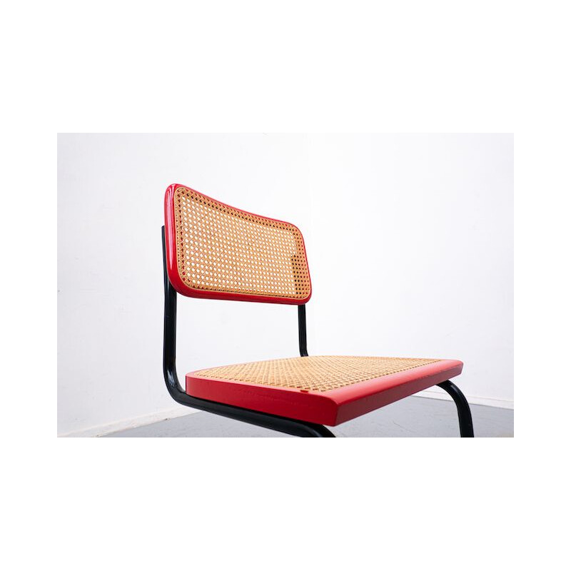 Juego de 6 sillas de caña rojas vintage de Simon International, Italia 1960