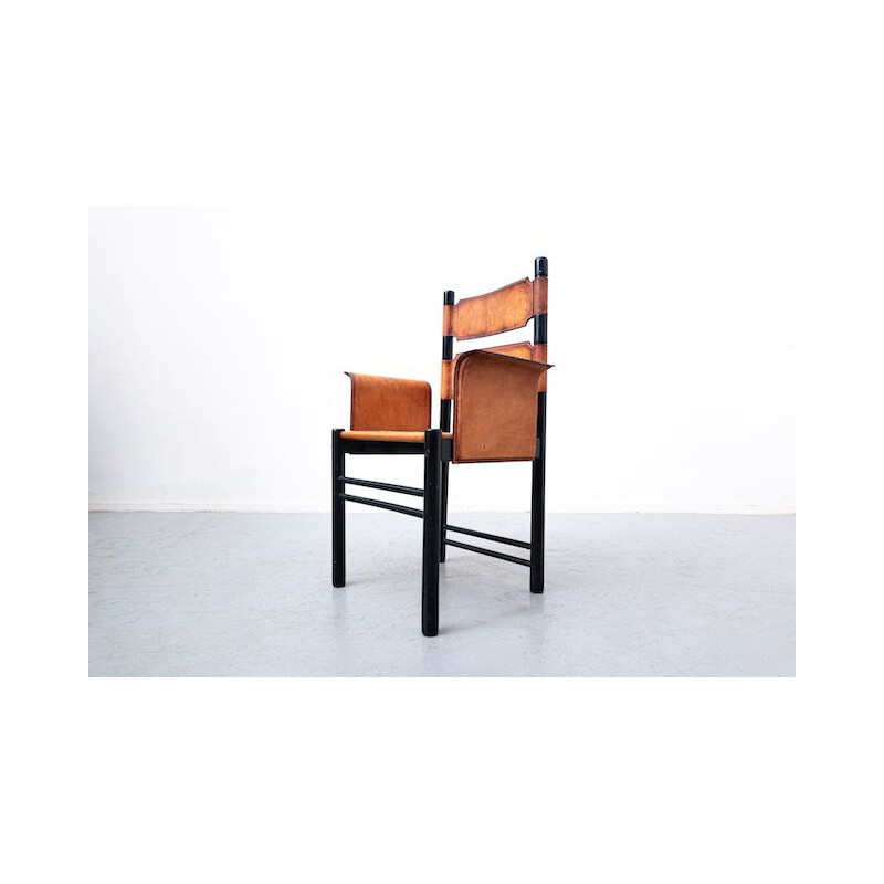 Italienischer Vintage-Sessel aus Leder und Holz, 1970