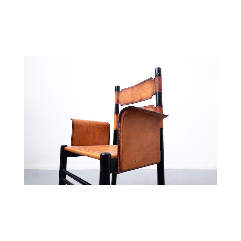 Vintage Italiaanse lederen en houten fauteuil, 1970