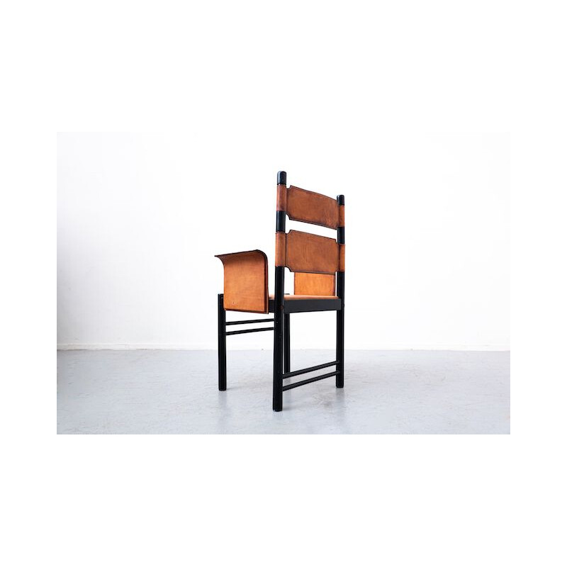 Vintage Italiaanse lederen en houten fauteuil, 1970