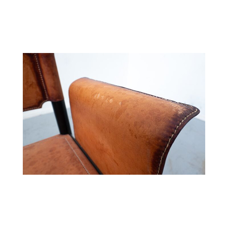 Vintage Italiaanse lederen en houten fauteuil, 1970