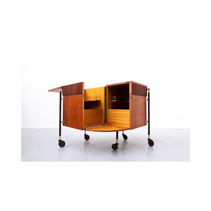 Carrello bar italiano d'epoca in legno, 1960