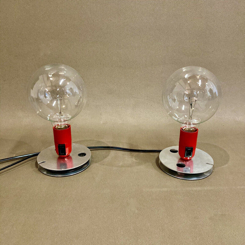 Pair of vintage metal and glass lamps