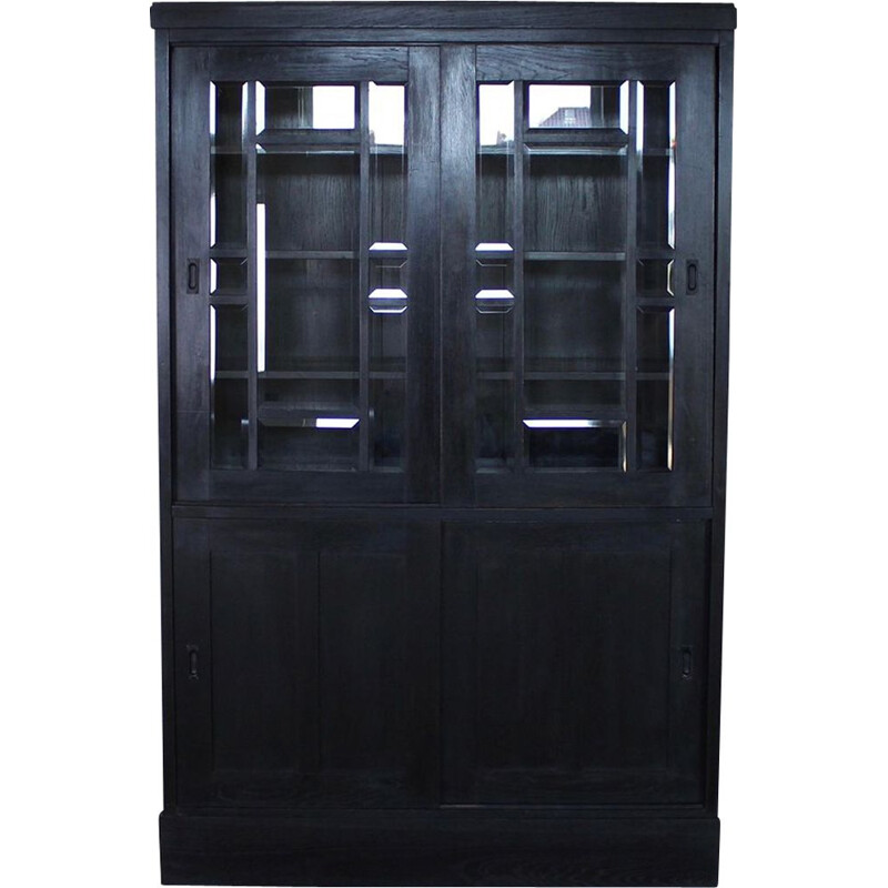 Mid century display cabinet with sliding doors