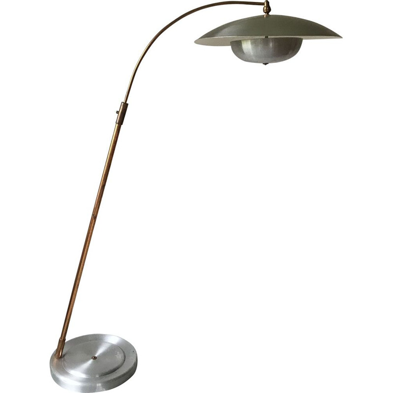 Vintage floor lamp in brushed aluminium and copper, 1950